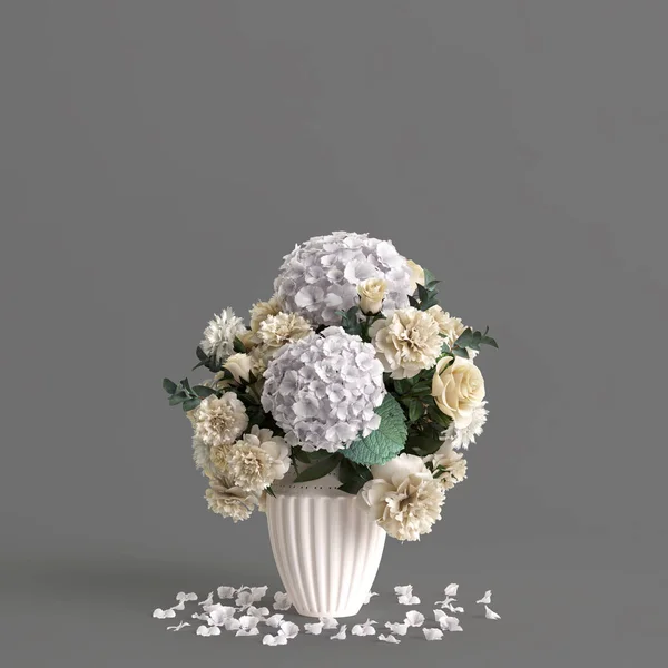 Ilustrace Vázy Květiny Izolované Šedém Pozadí — Stock fotografie