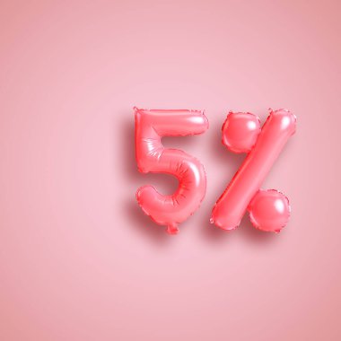 Arkaplanda izole edilmiş sevgililer günü ürünleri için yüzde 5 balon 3D illüstrasyon