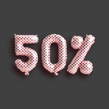 Arkaplanda izole edilmiş sevgililer günü ürünleri için% 50 balon 3D illüstrasyon