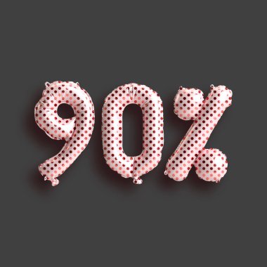 Arkaplanda izole edilmiş sevgililer günü ürünleri için% 90 'lık balonların 3D çizimi