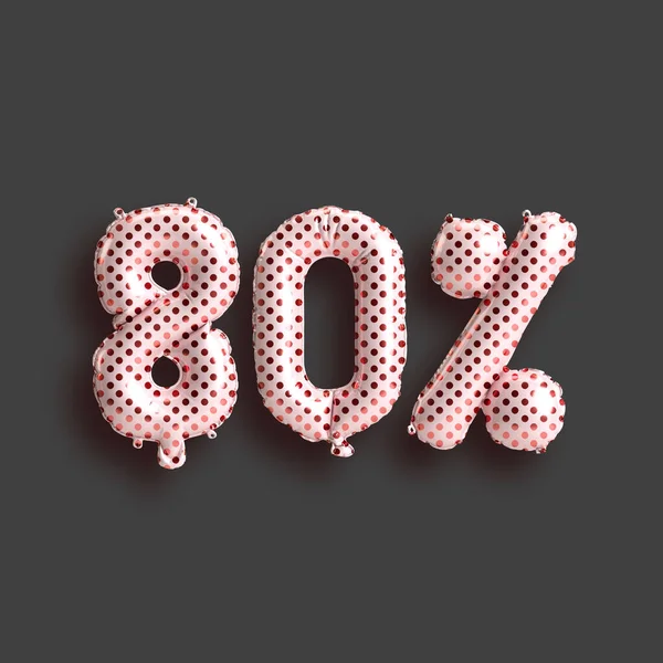 Arkaplanda izole edilmiş sevgililer günü ürünleri için yüzde 80 'lik balonların 3D çizimi