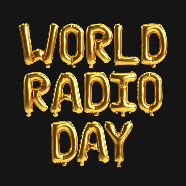 3d illustration of letter world radio day gold balloons isolated on background
