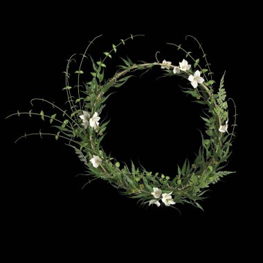 Siyah arkaplanda izole edilmiş üç boyutlu halka yaprağı çizimi