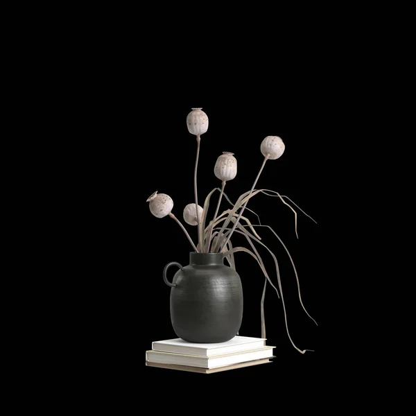 Illustration Fleur Vase Décoration Isolée Sur Fond Noir — Photo