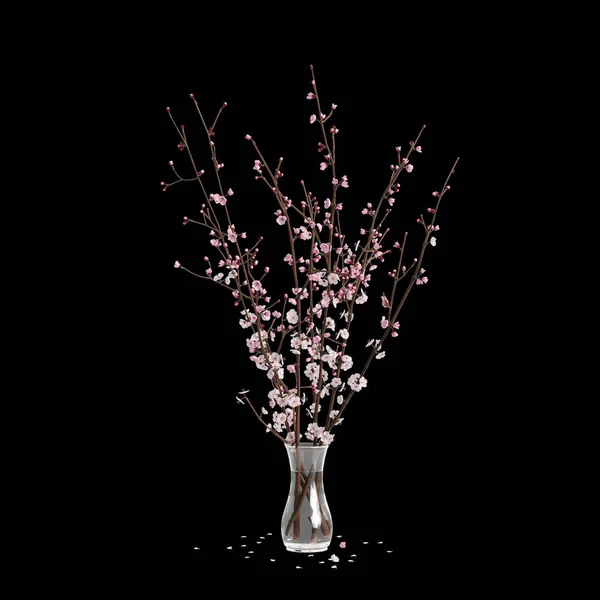 Ilustracja Dekoracji Wazon Kwiat Izolowany Czarnym Tle — Zdjęcie stockowe