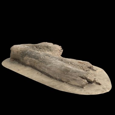 Siyah arka planda izole edilmiş kumun üzerindeki kuru ahşabın 3 boyutlu çizimi