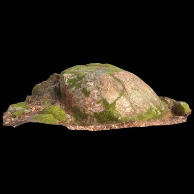 Siyah arka planda izole edilmiş yosun kaplı kayaların 3D çizimi