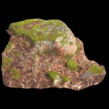 Siyah arka planda izole edilmiş yosun kaplı kayaların 3D çizimi