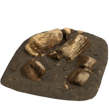 Kum rafındaki kayaların beyaz arka planda izole edilmiş 3D çizimi