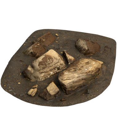 Kum rafındaki kayaların beyaz arka planda izole edilmiş 3D çizimi