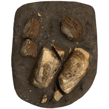 Kum rafındaki kayaların beyaz arka planda izole edilmiş 3D çizimi