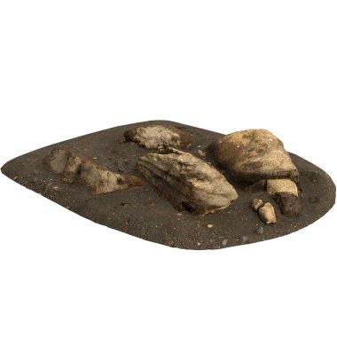 Kum rafındaki kayaların beyaz arka planda izole edilmiş 3D çizimi