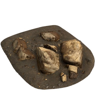 Kum rafındaki kayaların beyaz arka planda izole edilmiş 3D çizimi