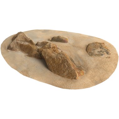 Kum rafındaki kayaların beyaz arka planda izole edilmiş 3D çizimi
