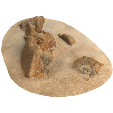 Kum rafındaki kayaların beyaz arka planda izole edilmiş 3D çizimi