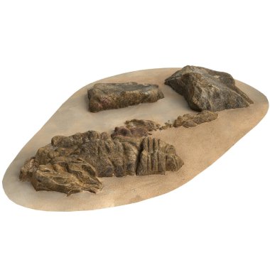 Kum rafındaki kayaların beyaz arka planda izole edilmiş 3D çizimi