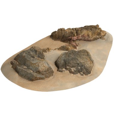 Kum rafındaki kayaların beyaz arka planda izole edilmiş 3D çizimi