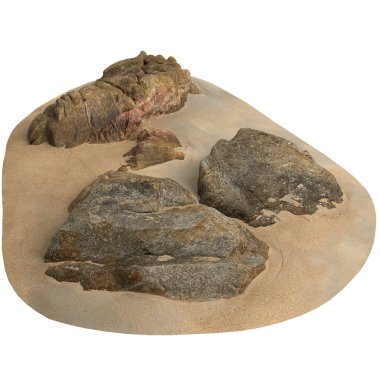 Kum rafındaki kayaların beyaz arka planda izole edilmiş 3D çizimi