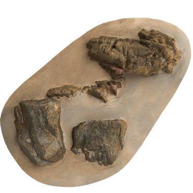 Kum rafındaki kayaların beyaz arka planda izole edilmiş 3D çizimi