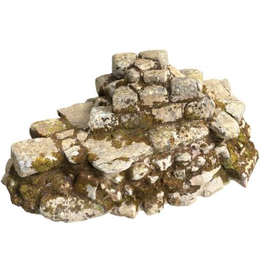 Beyaz arkaplanda izole edilmiş 3 boyutlu yosun kalıntıları çizimi