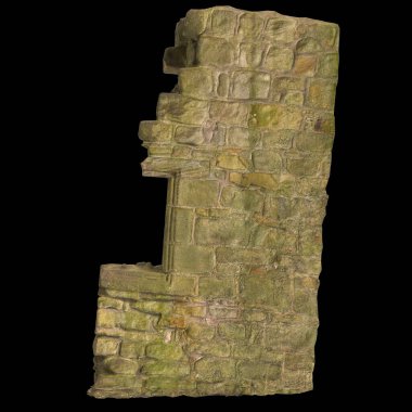 Siyah arkaplanda izole edilmiş eski harabelerin 3d çizimi