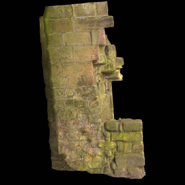 Siyah arkaplanda izole edilmiş eski harabelerin 3d çizimi