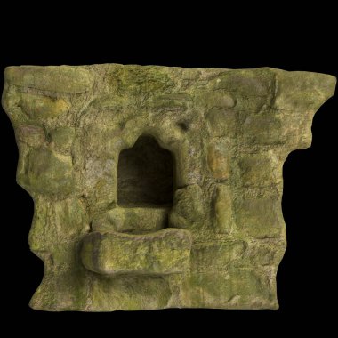 Siyah arkaplanda izole edilmiş eski harabelerin 3d çizimi