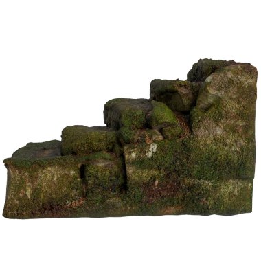 Beyaz arkaplanda 3 boyutlu yosun kaplı merdiven çizimi