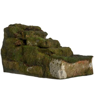 Beyaz arkaplanda 3 boyutlu yosun kaplı merdiven çizimi