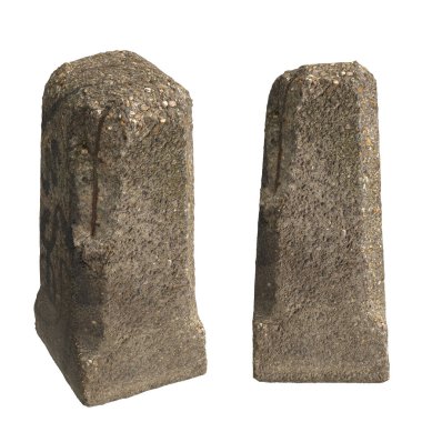 Siyah arkaplanda izole edilmiş eski kilometre taşlarının 3d çizimi