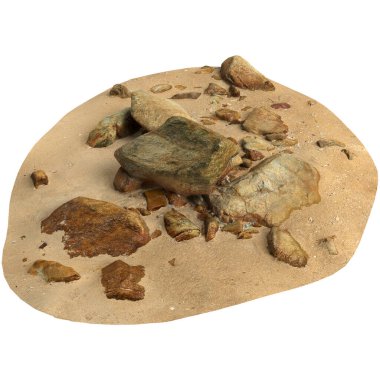 Kum rafındaki kayaların siyah arka planda izole edilmiş 3D çizimi