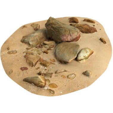 Kum rafındaki kayaların siyah arka planda izole edilmiş 3D çizimi