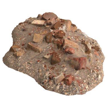 Beyaz arkaplanda izole edilmiş eski molozların 3D çizimi