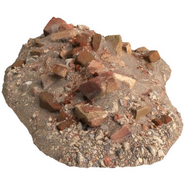 Beyaz arkaplanda izole edilmiş eski molozların 3D çizimi