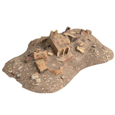 Beyaz arkaplanda izole edilmiş eski molozların 3D çizimi