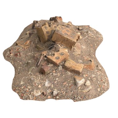 Beyaz arkaplanda izole edilmiş eski molozların 3D çizimi