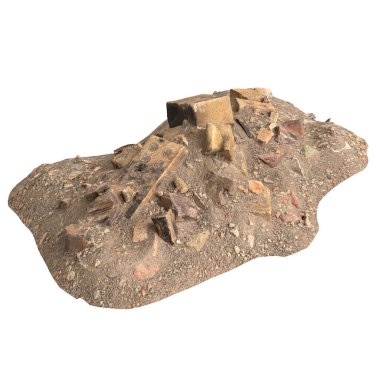 Beyaz arkaplanda izole edilmiş eski molozların 3D çizimi