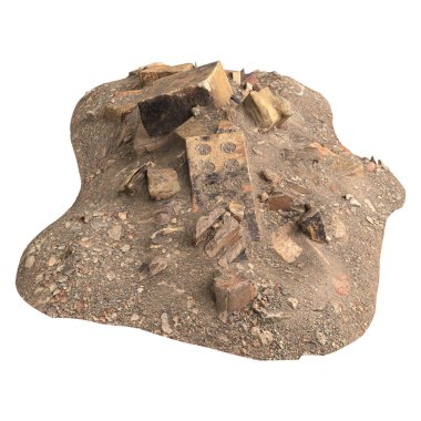 Beyaz arkaplanda izole edilmiş eski molozların 3D çizimi