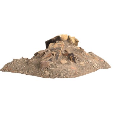 Beyaz arkaplanda izole edilmiş eski molozların 3D çizimi