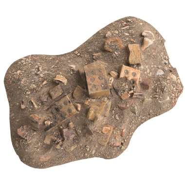 Beyaz arkaplanda izole edilmiş eski molozların 3D çizimi