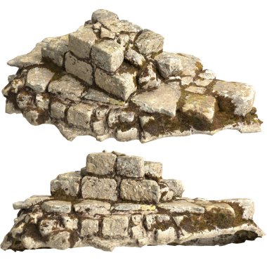 Beyaz arkaplanda izole edilmiş 3 boyutlu yosun kalıntıları çizimi