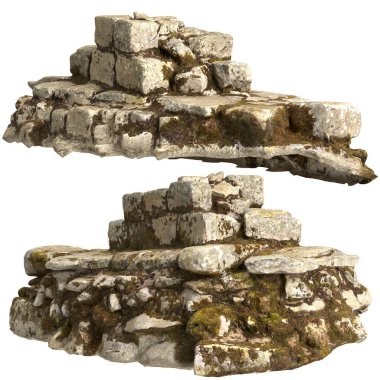 Beyaz arkaplanda izole edilmiş 3 boyutlu yosun kalıntıları çizimi