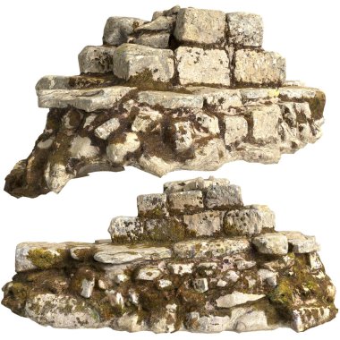 Beyaz arkaplanda izole edilmiş 3 boyutlu yosun kalıntıları çizimi