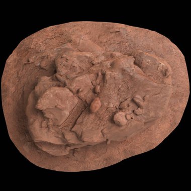 Çakıl taşı rafındaki kayaların 3 boyutlu çizimi siyah arkaplan görünümünde izole edilmiş