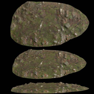 Zeminin 3 boyutlu çizimi, siyah arkaplanda kuru yosun örtüsü