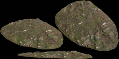 Zeminin 3 boyutlu çizimi, siyah arkaplanda kuru yosun örtüsü