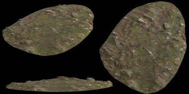 Zeminin 3 boyutlu çizimi, siyah arkaplanda kuru yosun örtüsü