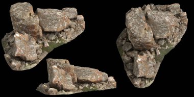 Siyah arka planda yosun kaplı kayaların yosun rafına yerleştirilmiş 3D çizimi