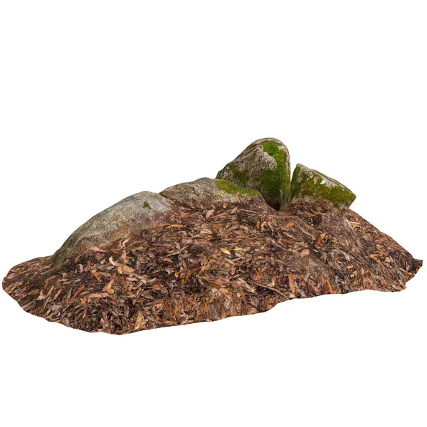 Illustration Von Moosbedeckten Felsen Auf Trockenen Blättern Auf Weißem Hintergrund — Stockfoto
