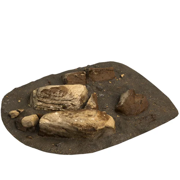 Kum rafındaki kayaların beyaz arka planda izole edilmiş 3D çizimi